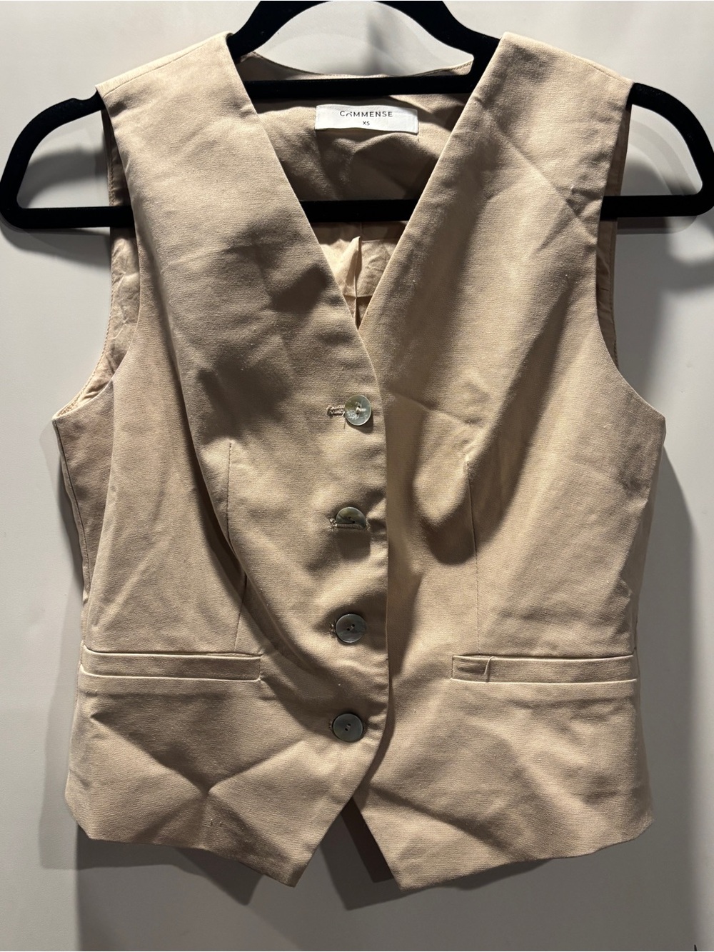 Commense cream cotton linen button front vest size XS Fully Lined